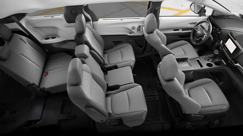 Minivan interior with three rows of seats
